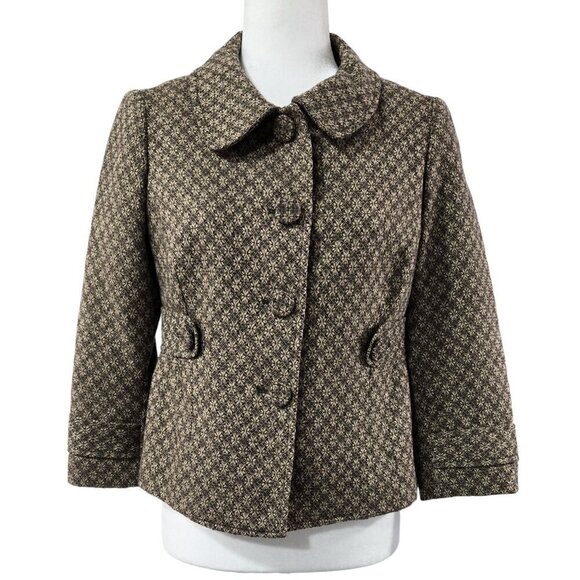 Vintage LOFT NWT Wool Blend Brown Floral Geometric Cropped Blazer Y2K - Picture 1 of 8